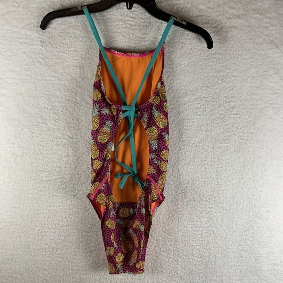 Speedo Swimsuit Womens 32 Pineapple Print Stretch Tie Back Beach One Piece‎ 8078 - Picture 2 of 6